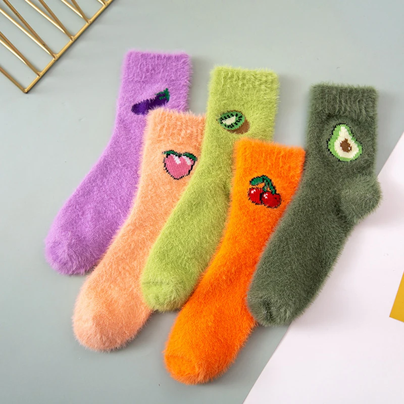 

Women Fruit Fluffy Socks Thermal Fuzzy Socks Female Ladies Fashion Warm Avocado Cherry Eggplant Floor Sleep Sock