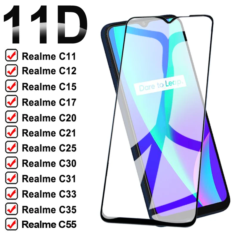 Защитное стекло 11D, закаленное стекло для Realme C11 C12 C15 C17 C20 C20A C21 C21Y C25 C25Y C30 C31 C33 C35 C55