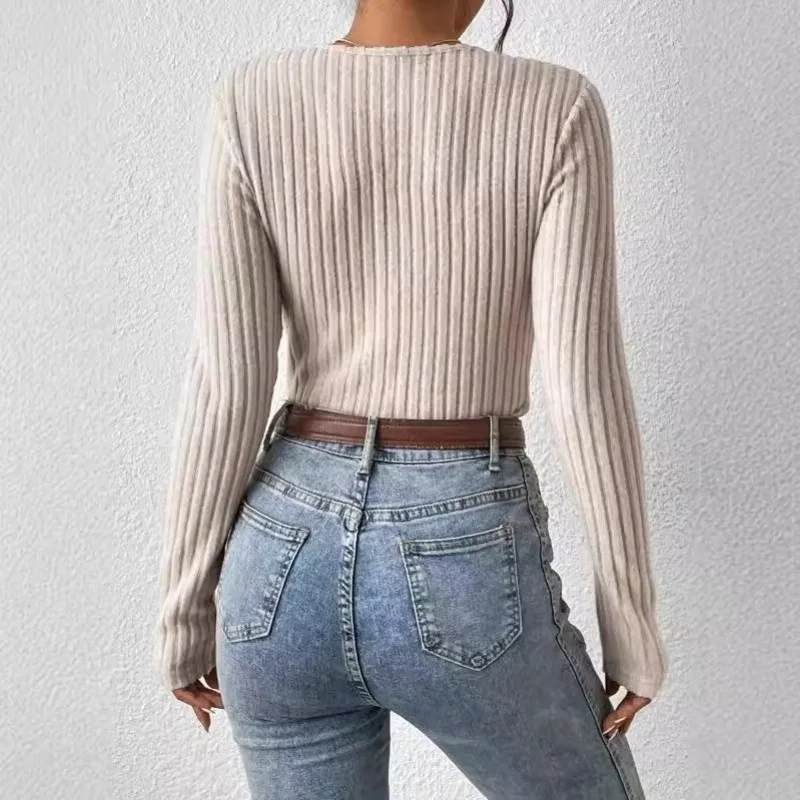 Высококачественные европейские полосатые рубашки с v-образным вырезом и