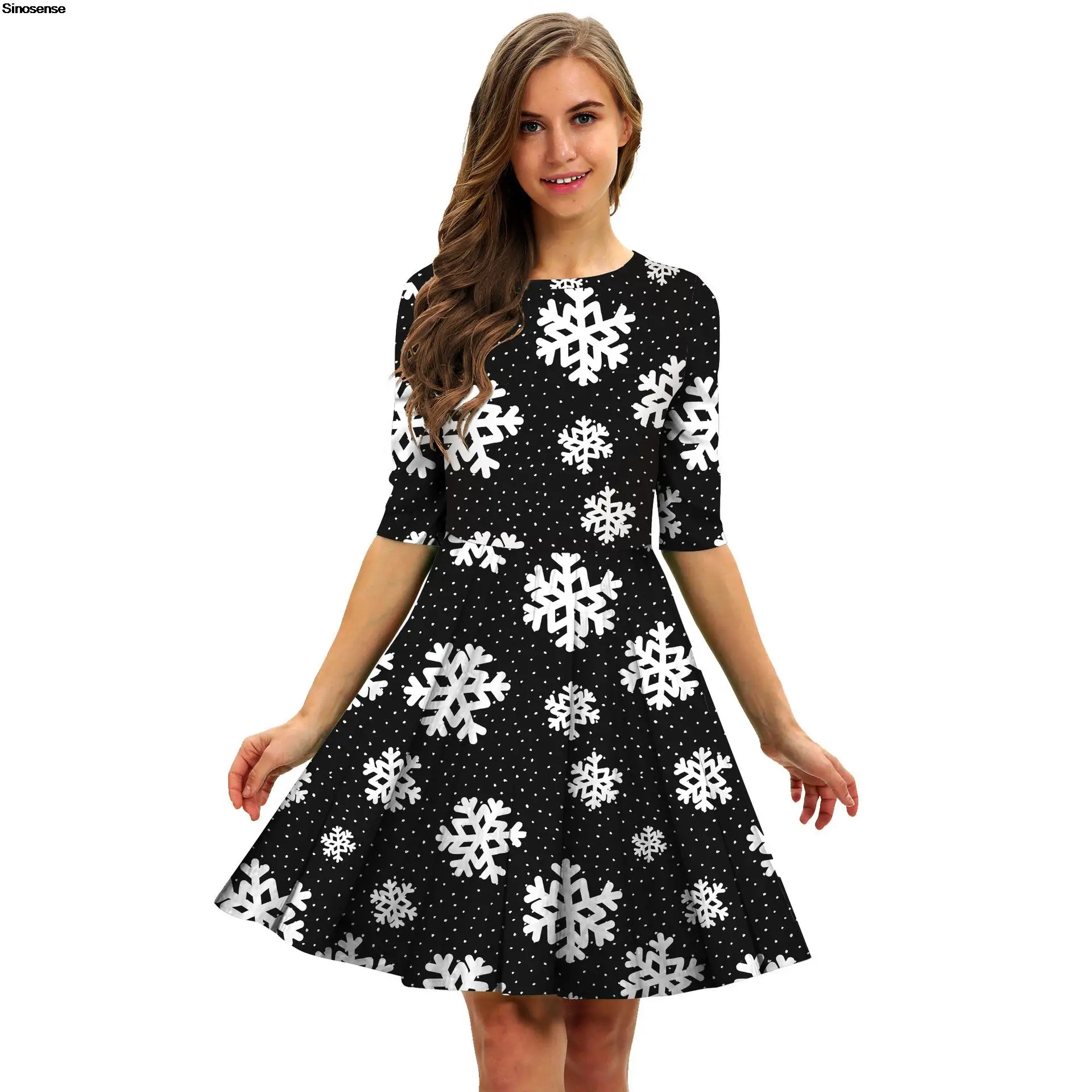 

Женское рождественское платье с 3D принтом снежинок, новинка, праздничное рождественское расклешенное платье, повседневное ТРАПЕЦИЕВИДНОЕ Цветочное платье миди