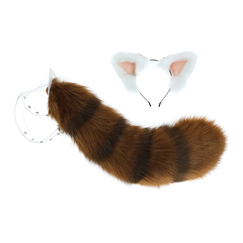 Комплект с лисьими ушками и хвостом повязка на голову кошачьими пушистым