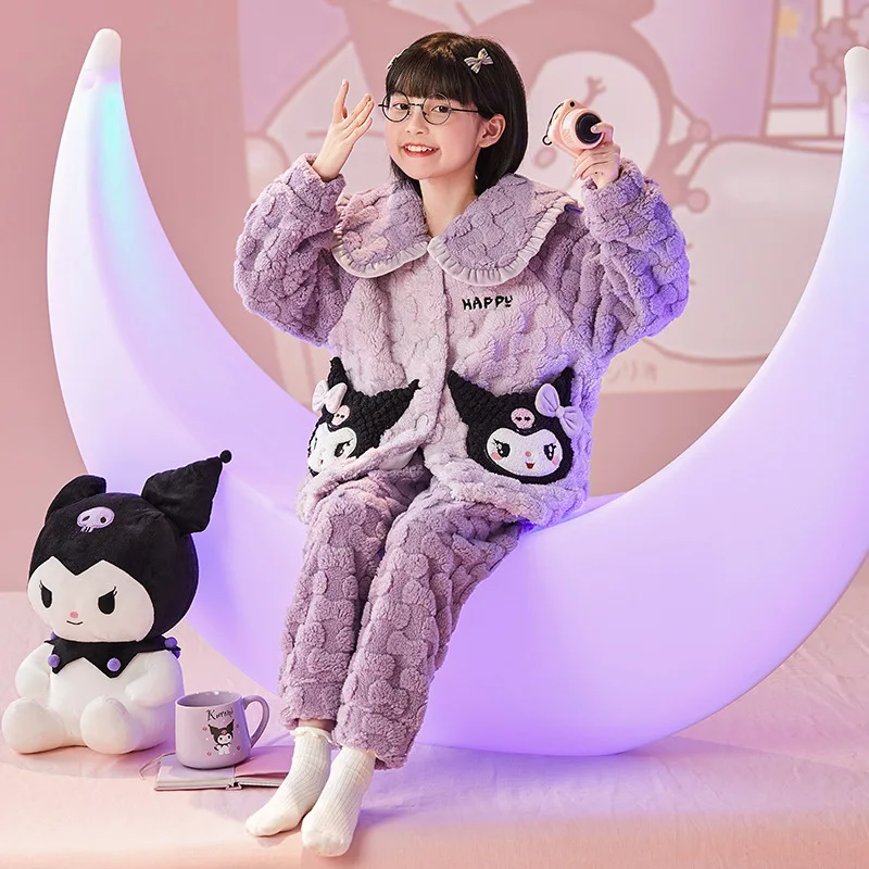 

Новинка Kawaii Sanrios Kuromi Mymelody Cinnamoroll плюшевые пижамы детская зимняя Домашняя одежда милая девочка подарок на день рождения для детей