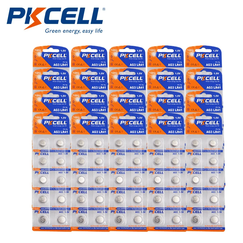 

400Pcs/40card PKCELL AG3 1.5V 30mAh Button Batteries LR41 AG3 watch battery SR41W 392 192 192A LR736 for Watches Toy LED