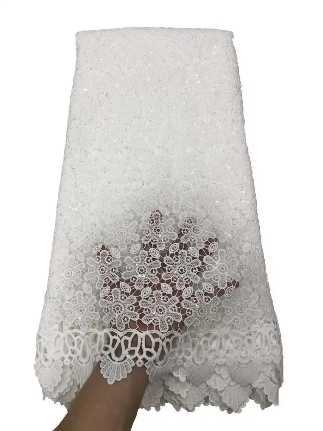 

Pure White Water Soluble African Lace Fabric 2022 High Quality Milk Silk Embroidery Sequins Guipure Cord Laces For Wedding Dress