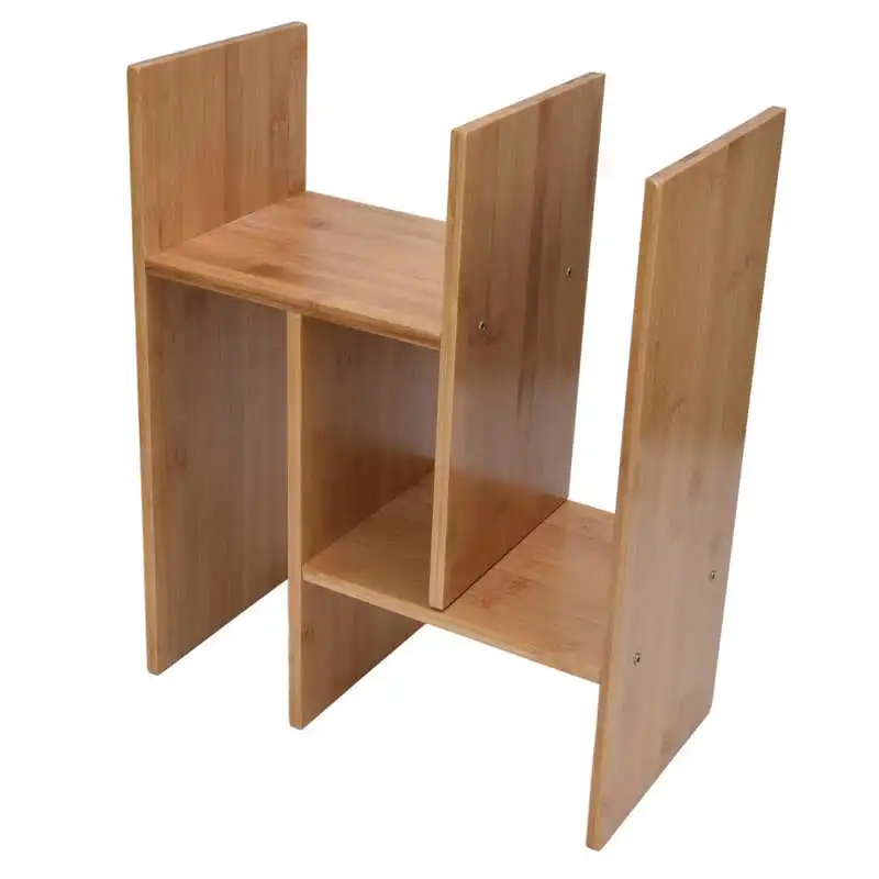 

Bamboo Desktop Display Shelf Space Saving Easy To Assemble Expandable Wood Color Bamboo Desk Storage Shelf for Books for