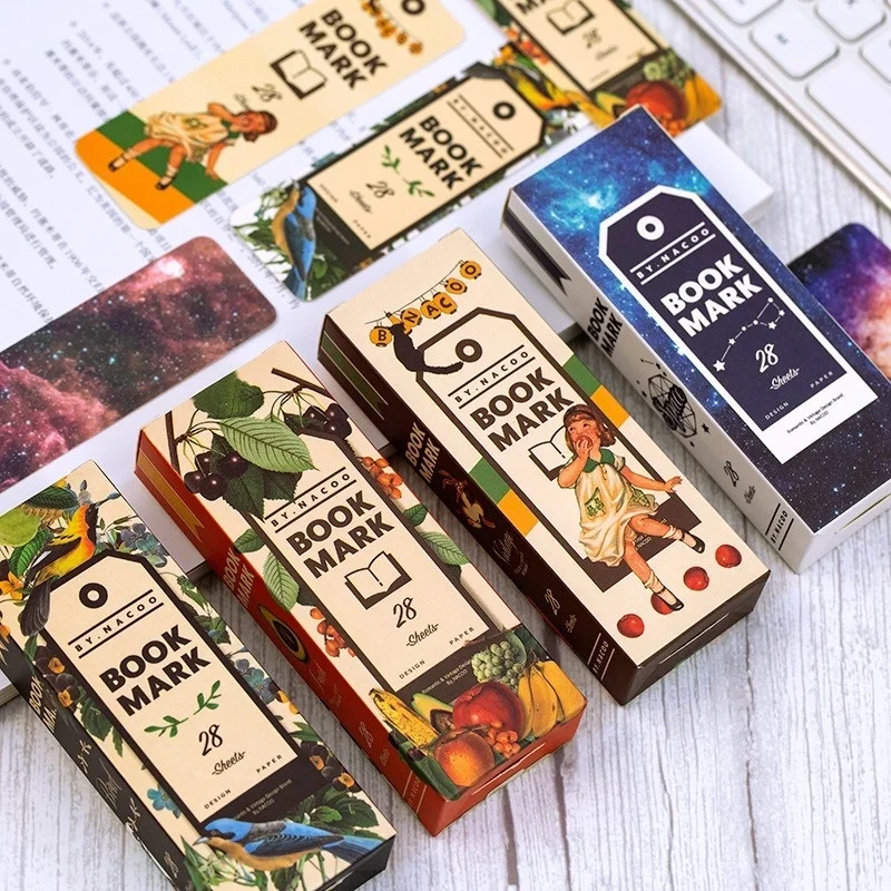 

28pcs/box Creative Retro Artistic Girl Starry Sky Fruit Bookmark Reading Mark Message Card