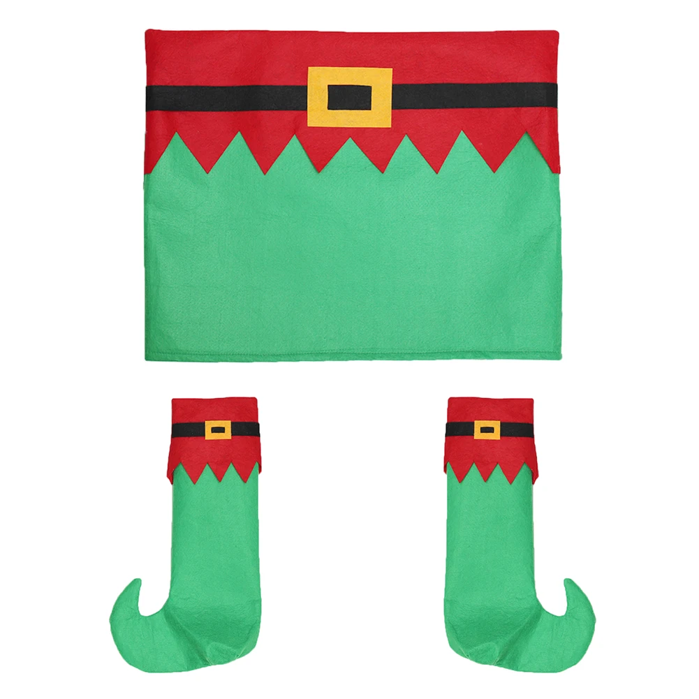 

Dinner Table Chair Back Cover Chairs Foot Covers Velvet Cloth Red Green Gray Christmas Elf Xmas Party Decorative Accessories