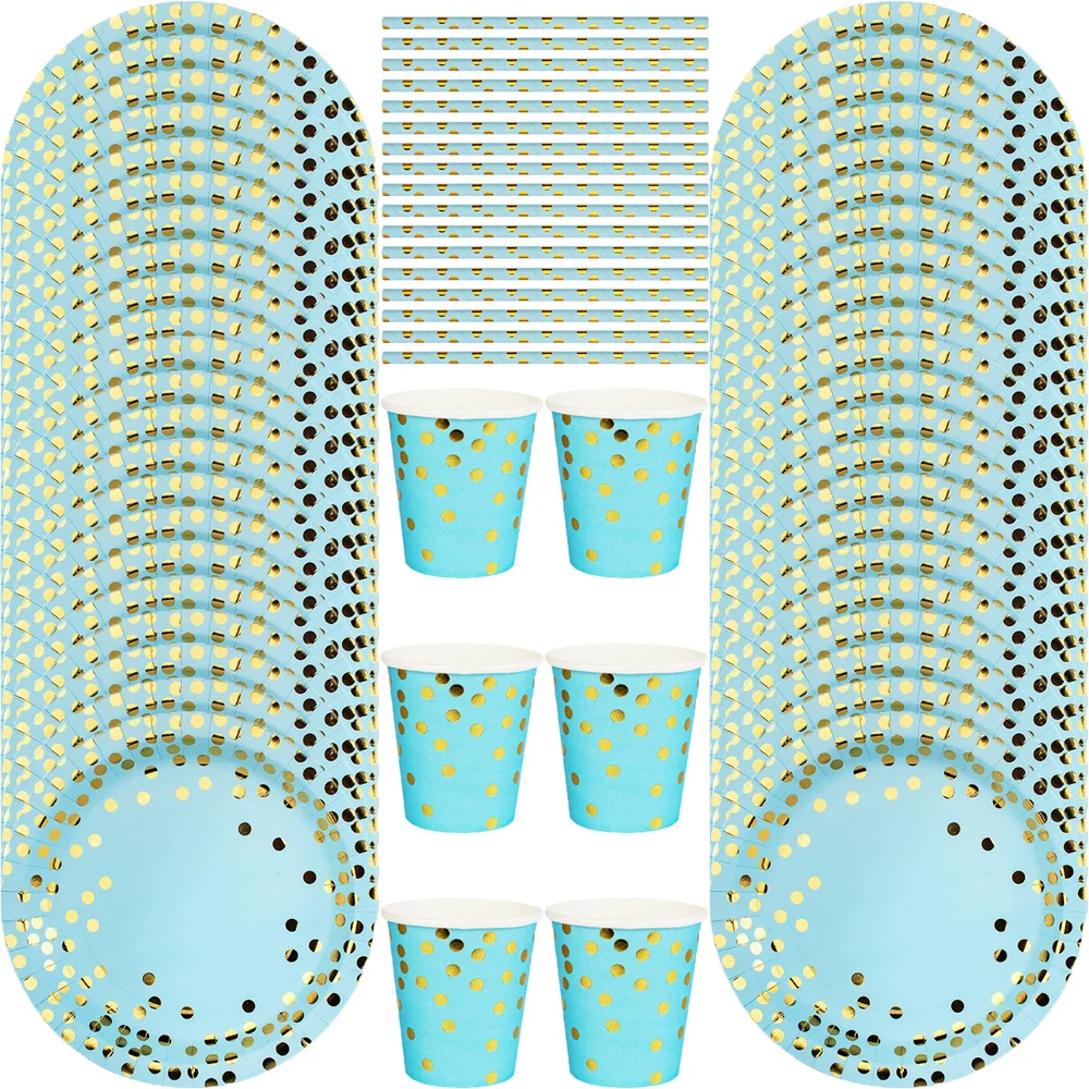 Синий бронзовый золотой горошек одноразовая посуда для дня рождения тарелка
