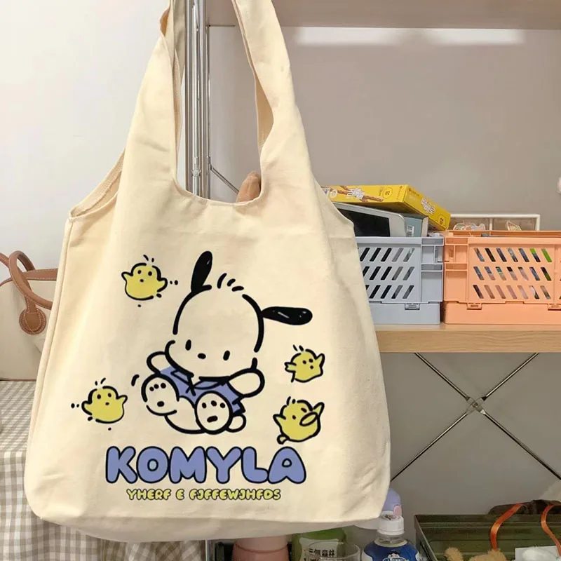 

Kawaii Anime Sanrioed Satchel Pochacco Cartoon Cute Girl Heart Shoulder Bag Shopping Bag Canvas Bag Gift for Girls