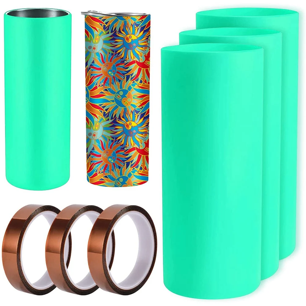 

3 Set Sublimation Tumblers Silicone Bands Sleeve for 20 Oz Skinny Straight Blanks Cups with Transfer Tapes,Press Machine