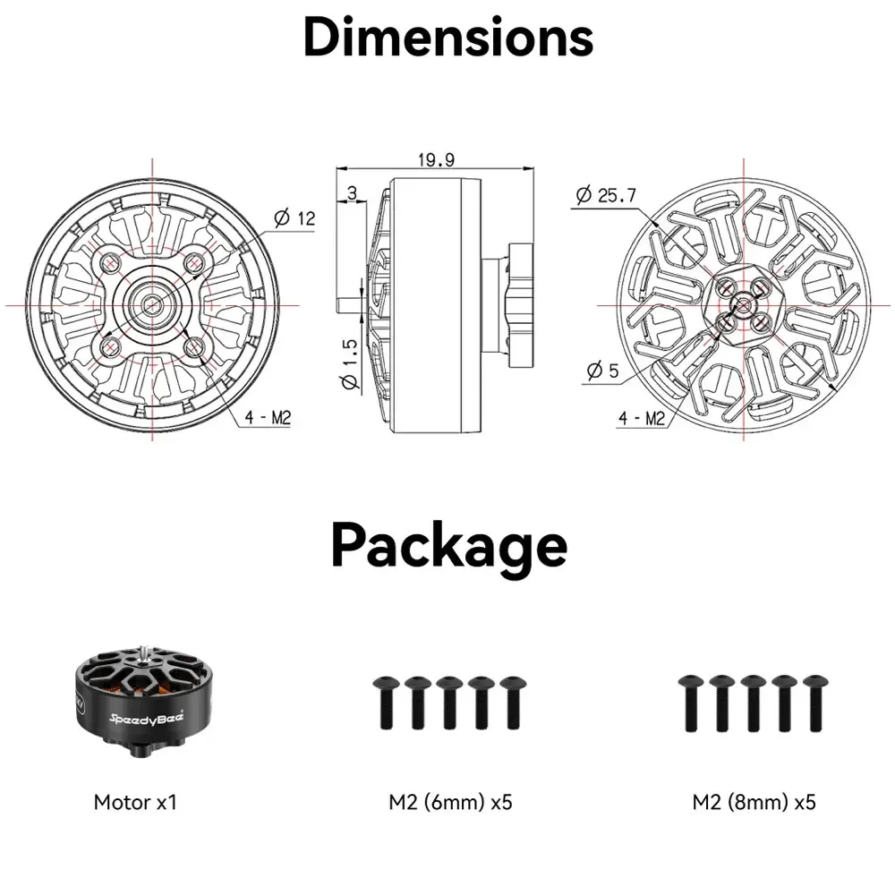Бесщеточный двигатель SpeedyBee 2006 1950KV для RC FPV Bee35 Drone 3 5/4 дюйма/5 дюймов Tinywhoop Freestyle Racing
