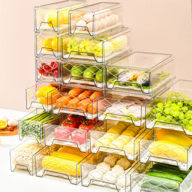 

Кухонный Органайзер, коробка для хранения еды, холодильник, прозрачный ящик для сохранения свежести овощей, мяса, яиц, пластиковая коробка может быть сложена