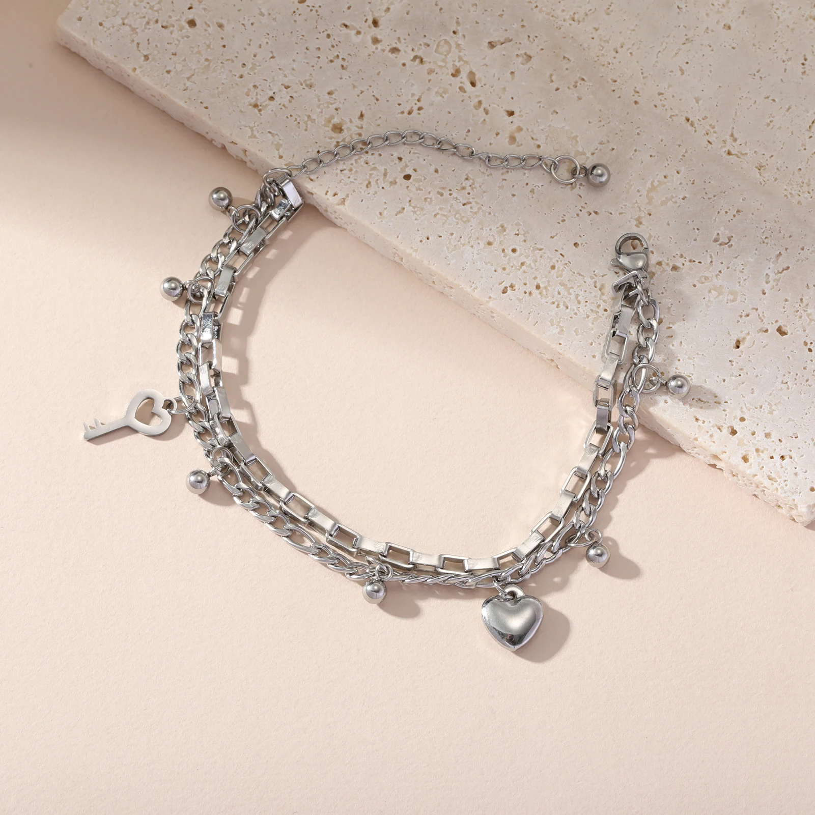 Звезда Сердце Ключ Морская звезда Шарм Браслет Женщины Нержавеющей Стали