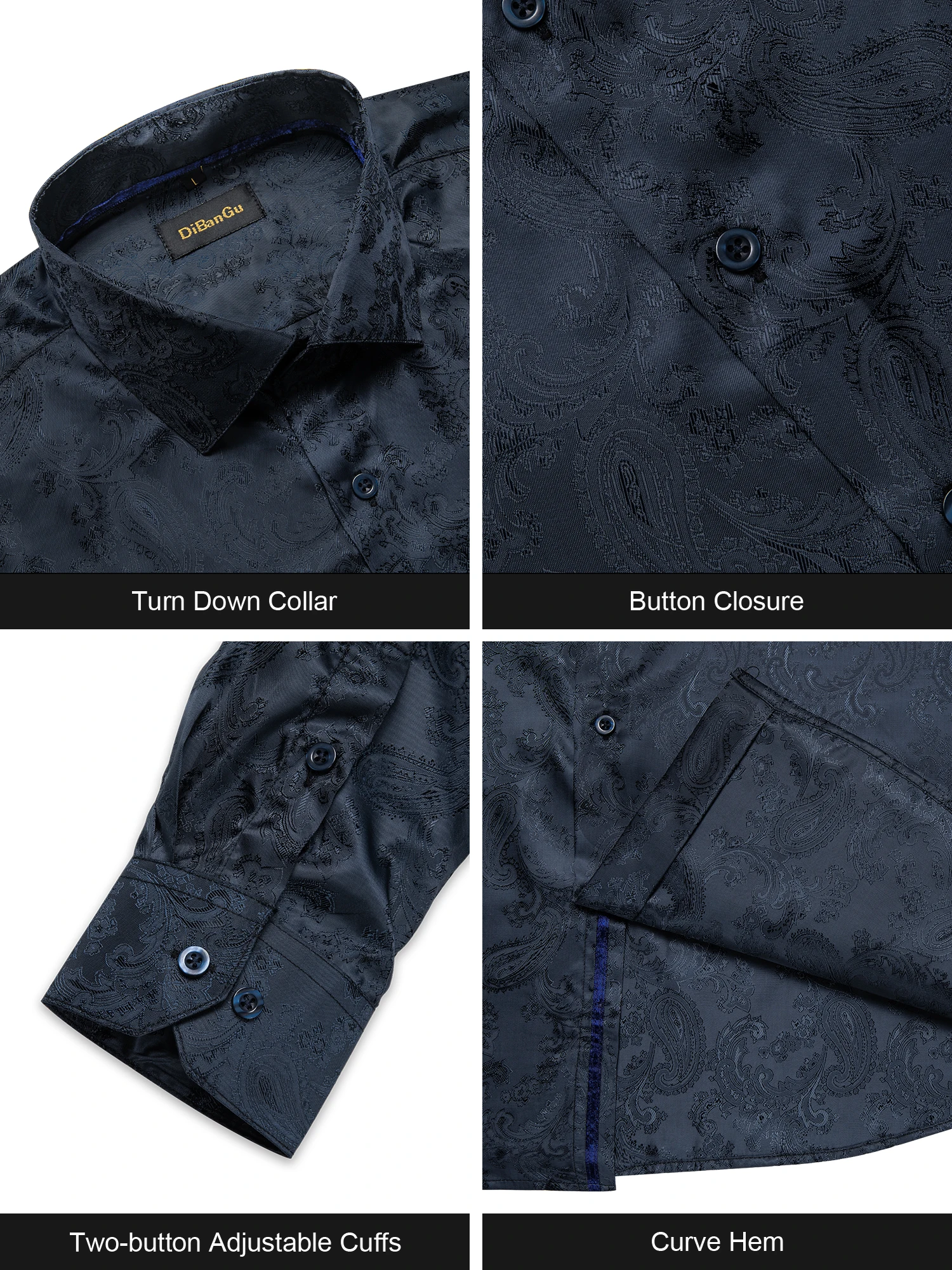 Black Party Shirts For Man Silk Fashion camisa masculina Summer Spring Paisley Solid Turn-down Collar Shirt Designer Men Wears