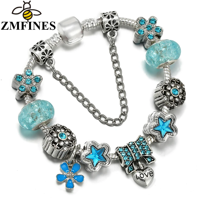 

Classics Charm Bracelet For Women Blue Crystal Love Charm Beads Pendants High-Quality Jewelry Accessories Dropshipping