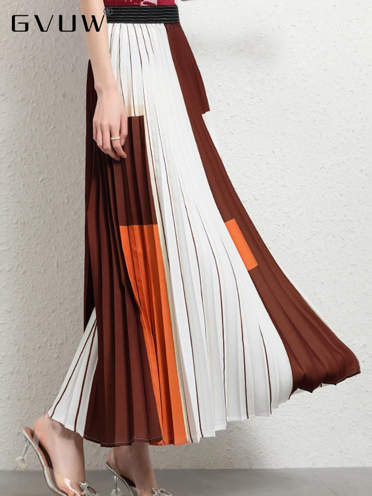 

Модная плиссированная юбка-трапеция GVUW для женщин, разноцветная эластичная свободная Лоскутная Женская универсальная одежда 17D2645 с высоко...