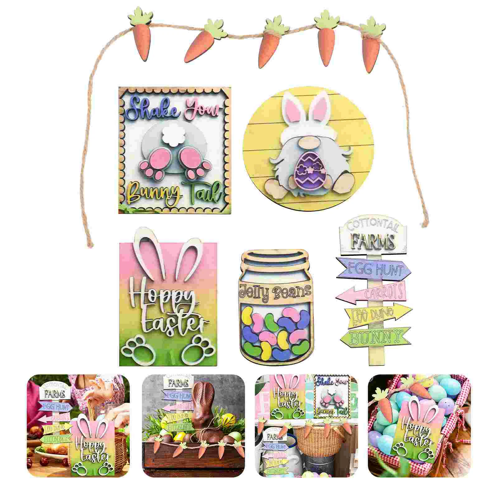 

6Pcs Bunny Table Sign Bunny Ornaments Tiered Tray Set Ornaments