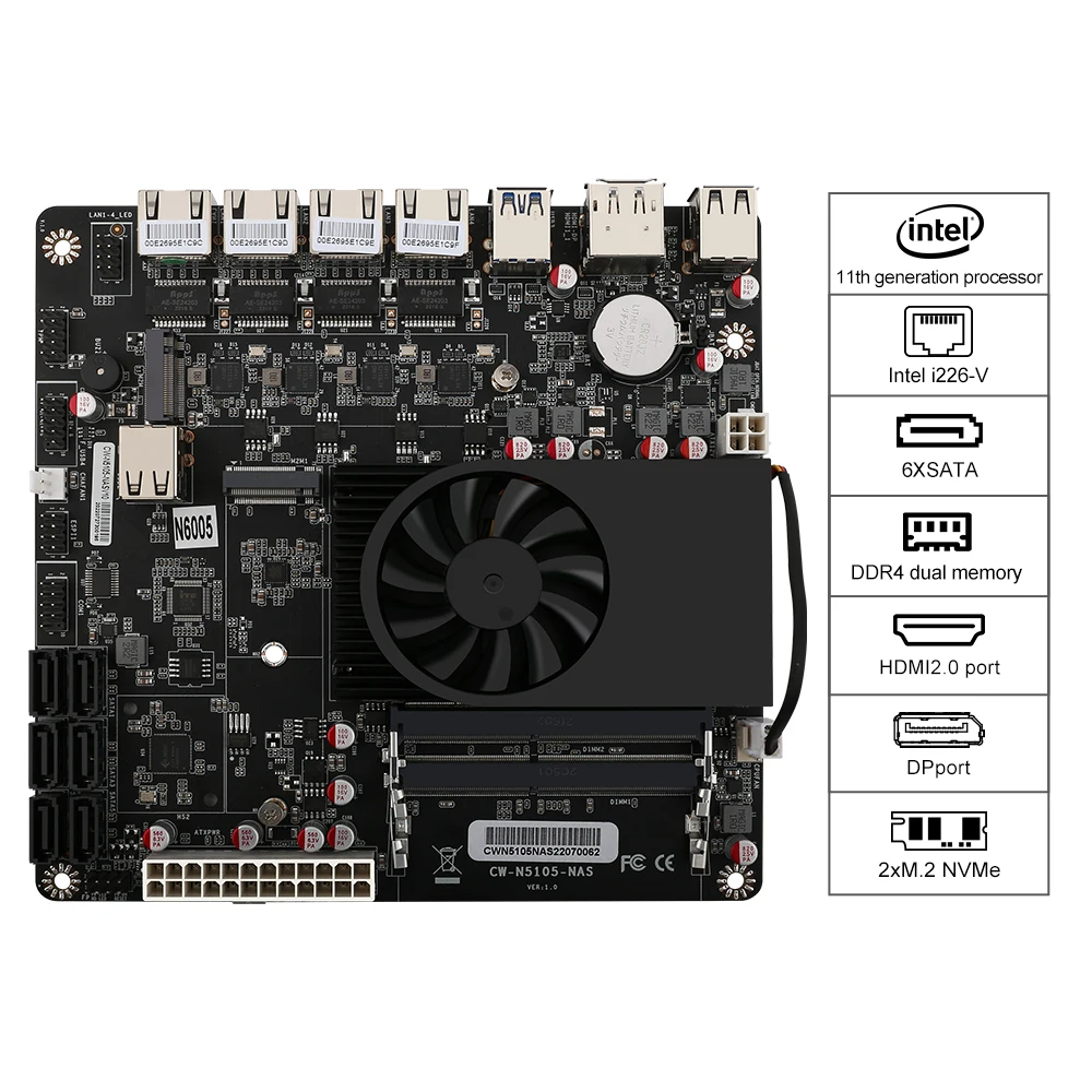 Материнская плата NAS N5105/N6005 4x Intel i226-V 2,5G Nics Dual M.2 ...
