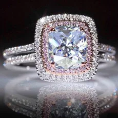 

Real Rings for Women Blue Green White Ring Cushion Romantic Engagement Jewelry