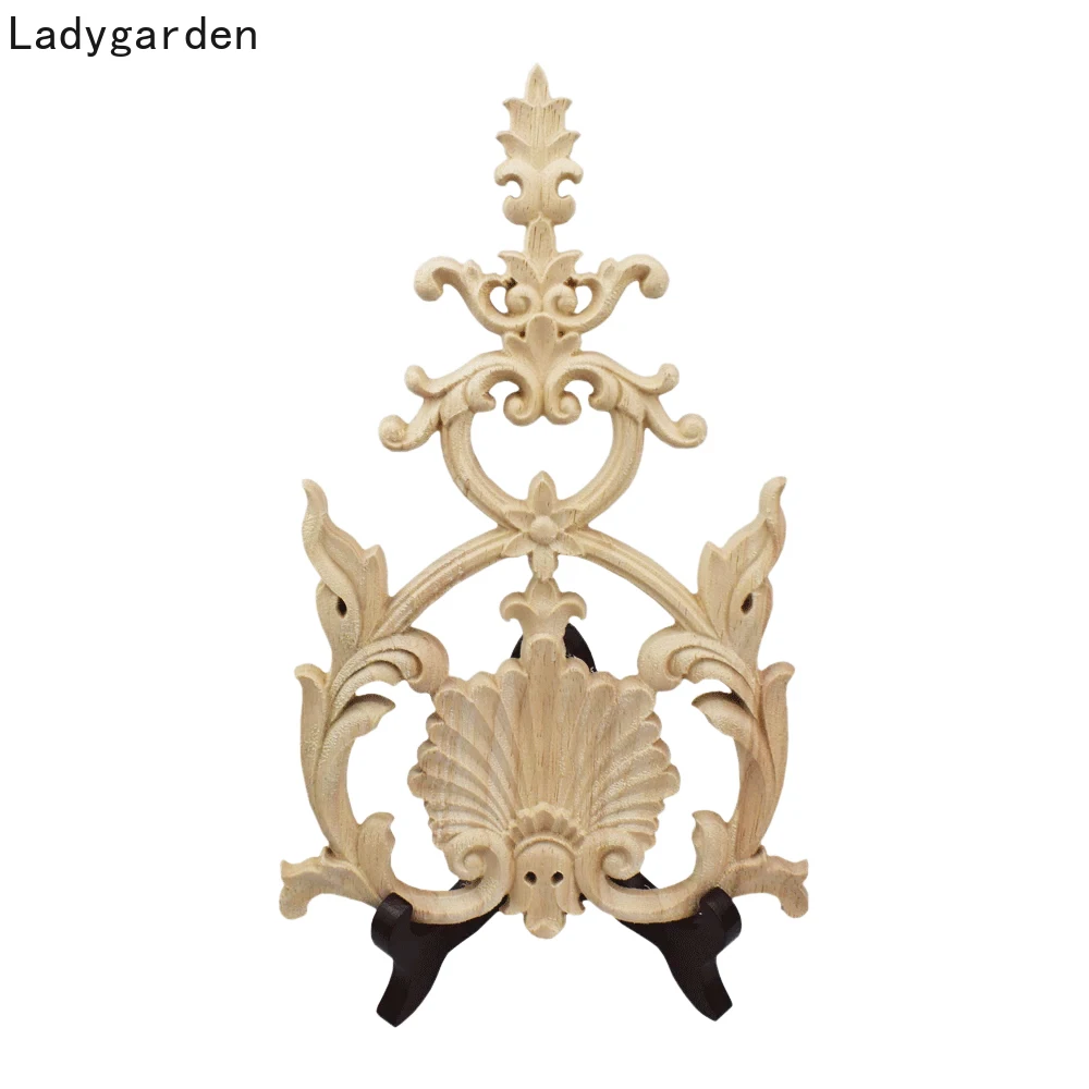

Unique Natural Floral Wood Carved Wooden Figurines Crafts Corner Appliques Frame Wall Door Furniture Woodcarving Decorative