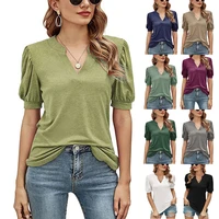 women%e2%80%99s puff sleeves tops v neck short sleeves solid color casual shirts blouses loose fit t shirt casual summer tops