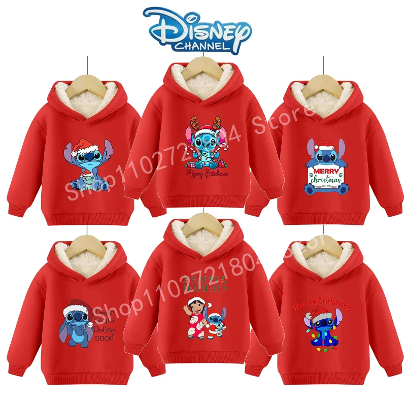Толстовка с капюшоном Stitch Disney рождественский милый пуловер мультяшным принтом