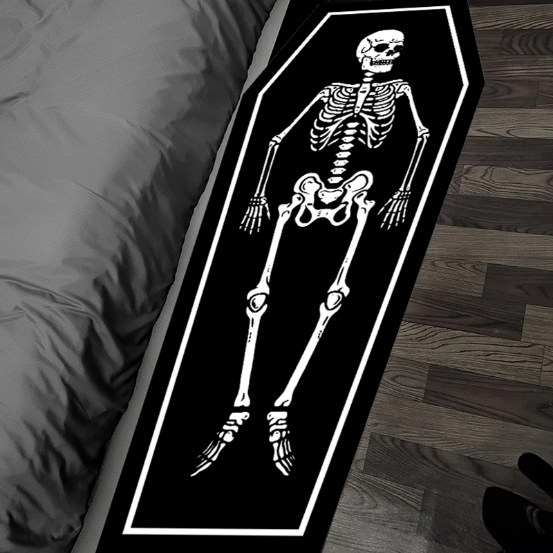 Gothic Rug Bedroom Mat And Bedside Tricky Skeleton Pattern Bedside Halloween Home Washable Non-Slip Floor Carpet