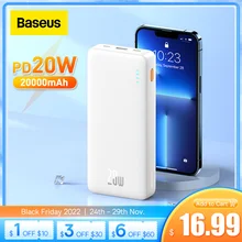 Baseus 20000mAh Power Bank PD QC 20W Portable Charger External Battery Quick Charge Powerbank for iPhone HUAWEI Xiaomi Samsung