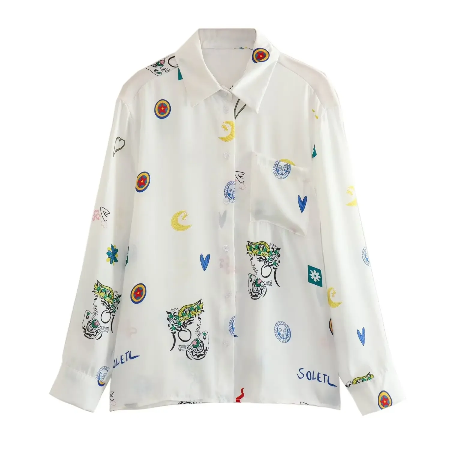 Рубашка с длинным рукавом и принтом свободного кроя