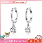 WOSTU Аутентичные 925 пробы серебряные ослепительные циркониевые серьги-кольца для женщин Свадебные простые серьги Роскошные ювелирные изделия CQE830