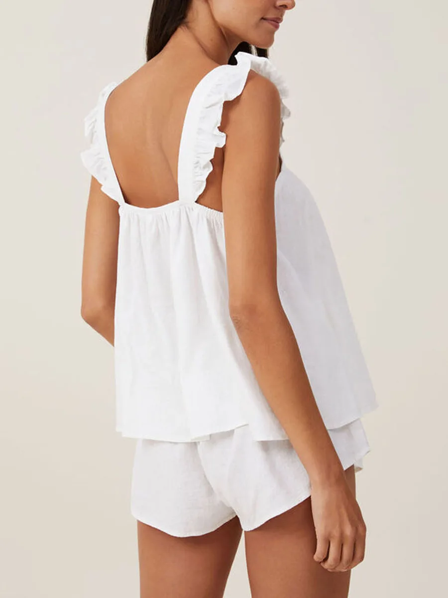 Женский Повседневный комплект из 2 предметов майка с оборками и квадратным