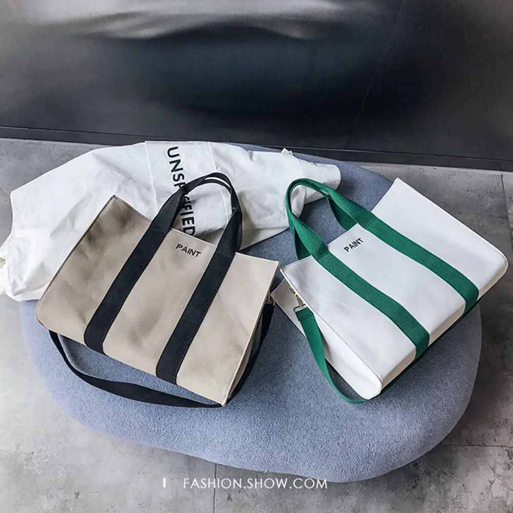 

New Large Capacity Canvas Totes Women Splicing Color Crossbody Shoulder Shopper Bag Office Ladies Student Casual Simple Handbag