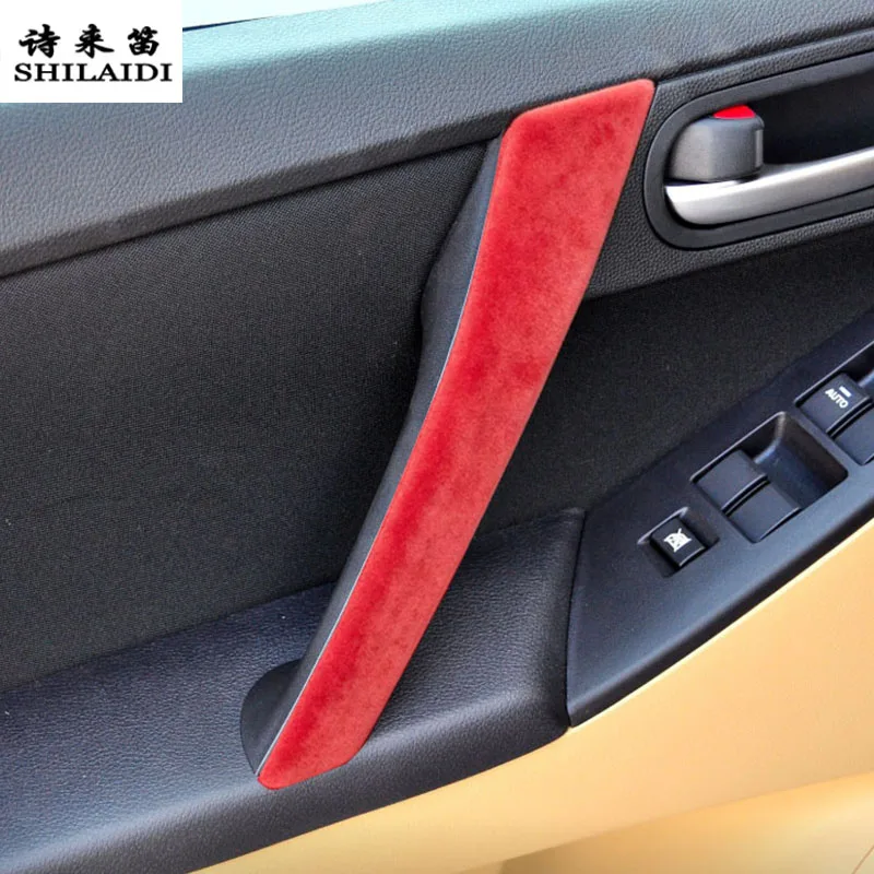 Фото Наклейка из замшевой кожи для внутренней отделки автомобиля Mazda 3 Axela Sport Sedan 2011-2015 (праворульный) на ручку двери, подлокотник, руль пассажира №3