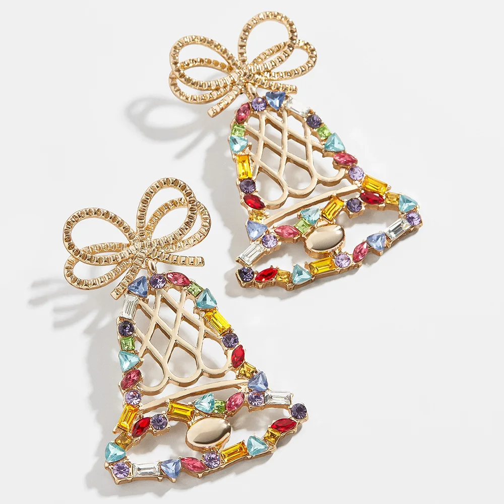 

Bow Colorful Bell Rhinestone Drop Earrings Ear Jewelry Accessories Lovely Christmas Earrings New Year Gifts for Women