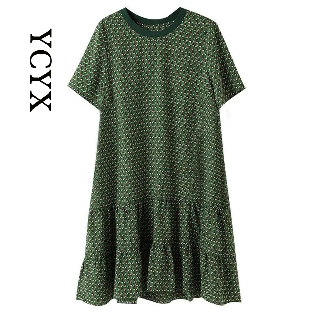 

YCYX Cotton Animal Print Green Dress Summer Loose Short Sleeve Vestidos Mujer Holiday Beach Female A-line Street Outfit YCYX082