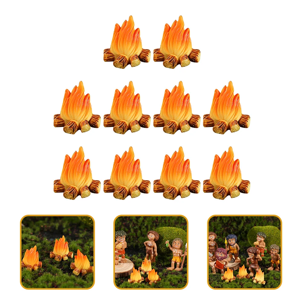 

10 Pcs Fire Ornaments Cake Ornament Fake Campfire Decoration Burner Micro Fire Model Resin Micro Fake Campfire