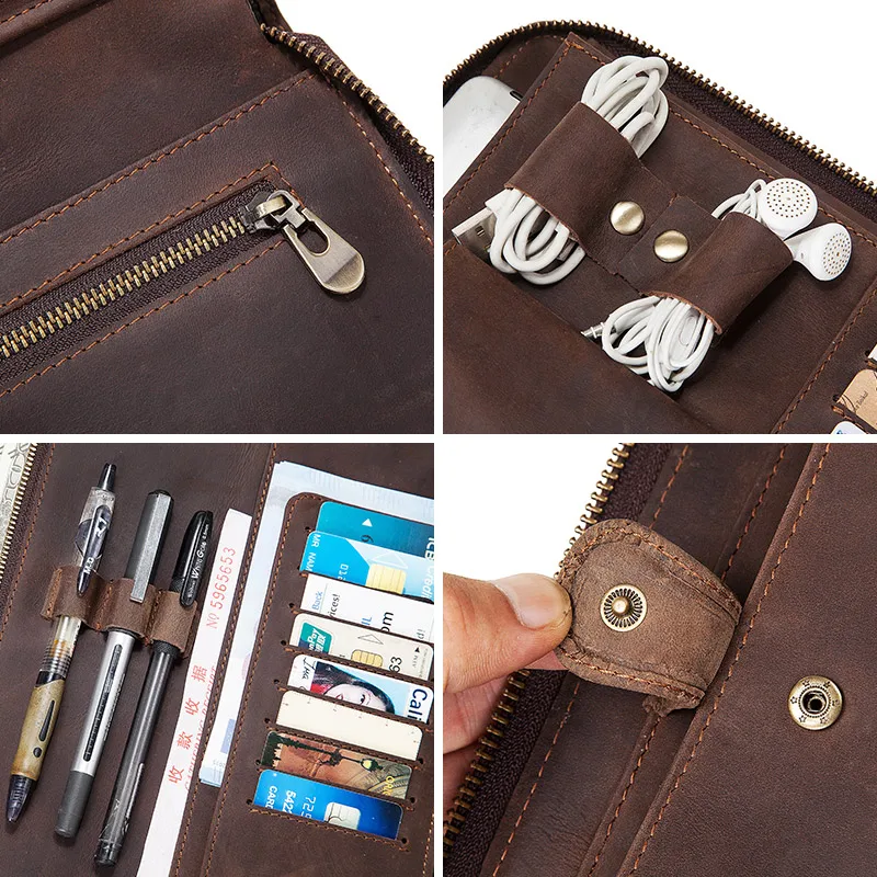 New Style Genuine Leather Portfolio For iPad Pro Retro Portable Business Journal Document A4 Cover Bag Multifunction Briefcase