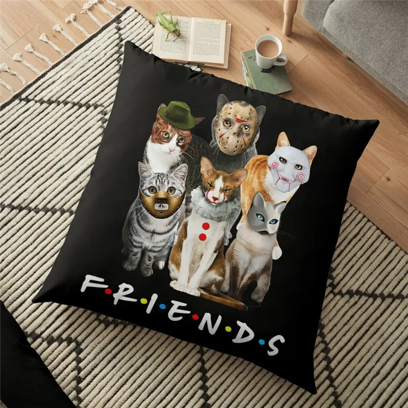 

Merry christmas Cushion Cover Christmas Cat Lovers horror 45*45cm Christmas Pillowcase Xmas Gifts Cushion Decorative for home