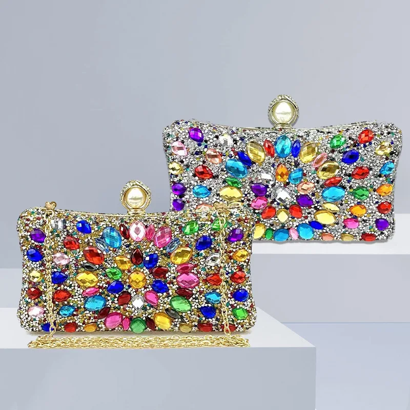 Женская сумка-Ципао с разноцветными блестящими камнями