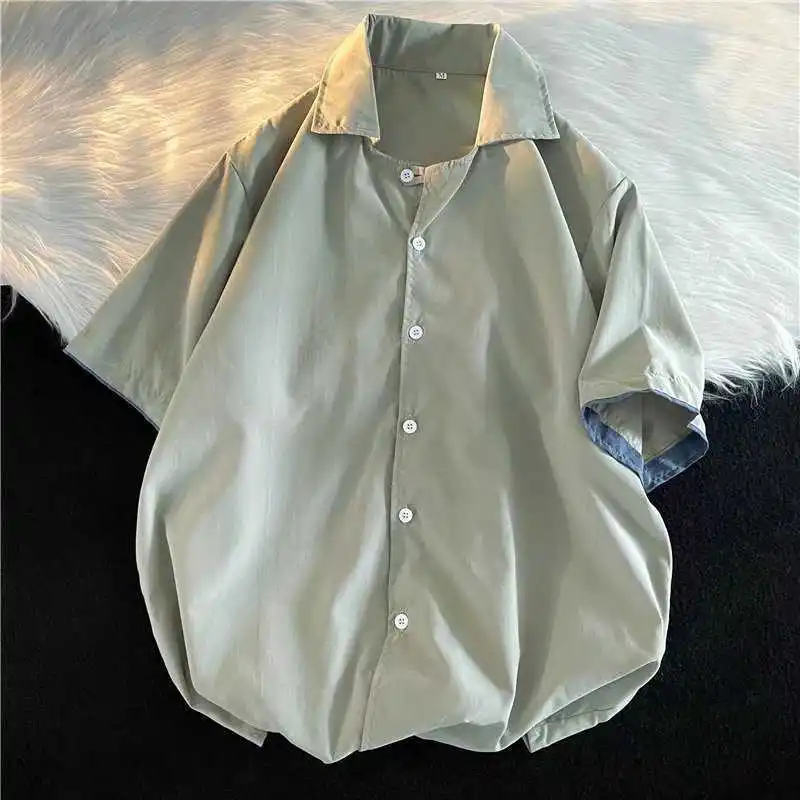 

Summer men's Hong Kong style short-sleeved shirt men's Korean version of the trend loose casual short-sleeved shirt