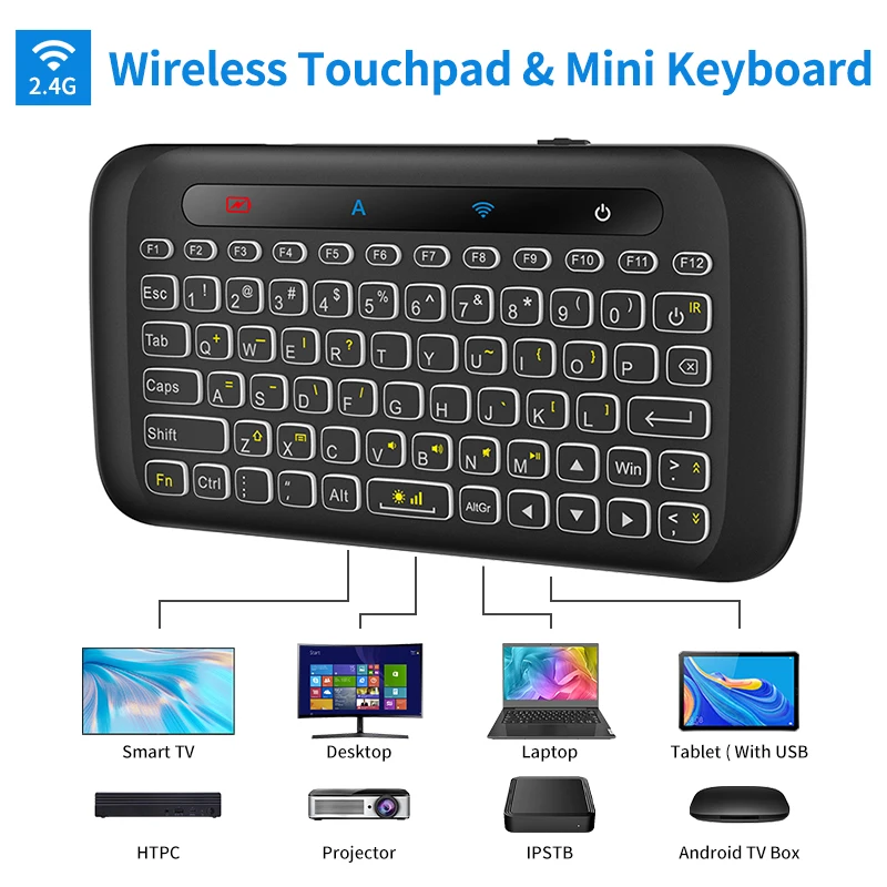 2.4G Mini Wireless Keyboard Backlight Touchpad Air Mouse IR Leaning Remote Control For Android Box Smart TV PC Laptop Windows