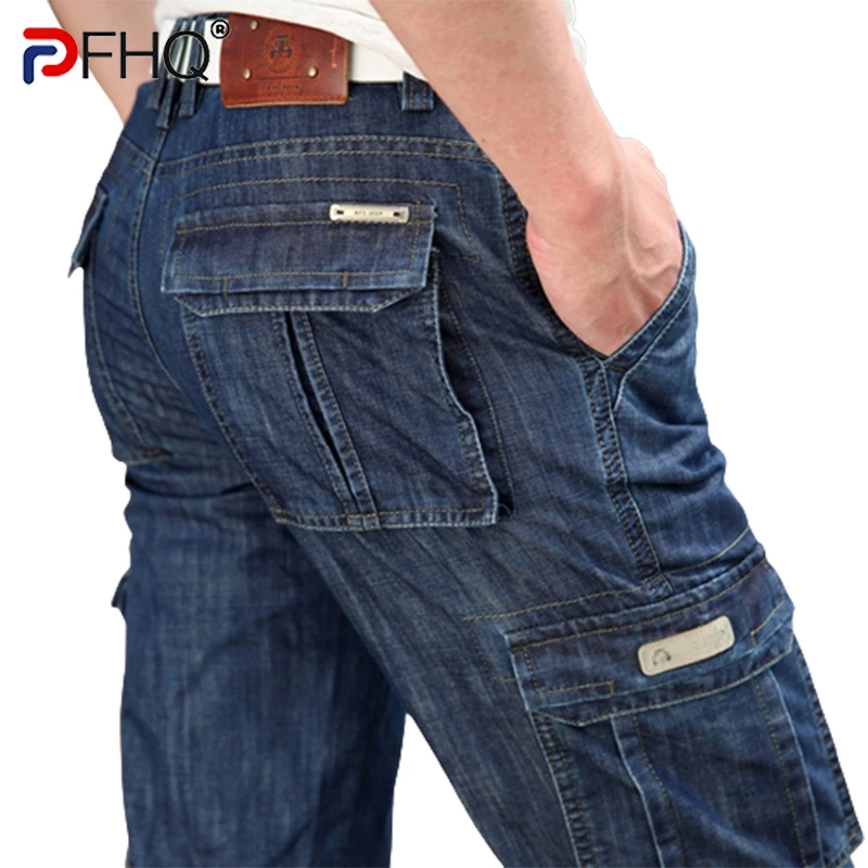

Мужские джинсовые брюки PFHQ в стиле милитари, одежда для работы, брюки-карго из денима с несколькими карманами, Повседневная модная уличная к...