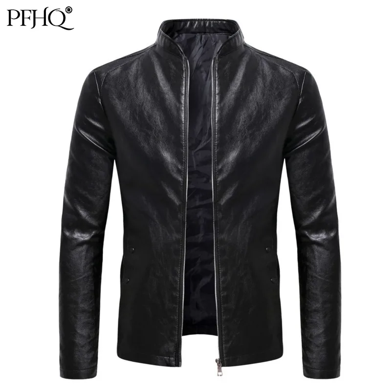 Куртка мужская из ПУ кожи с воротником-стойкой и длинным рукавом |