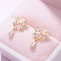 exquisite sweet flower butterfly stud earrings for women korean fashion opal rhinestone earrings girls daily accessories gifts