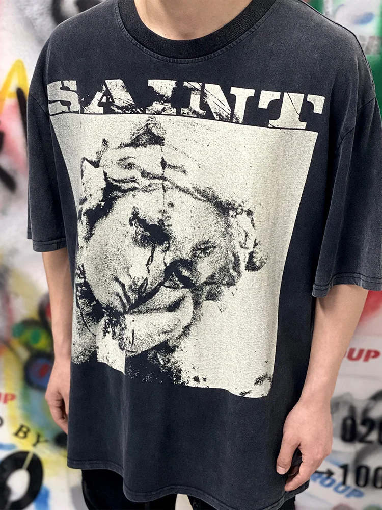 Тяжелая ткань хлопок лучшее качество винтажная мытая Черная футболка Топ для