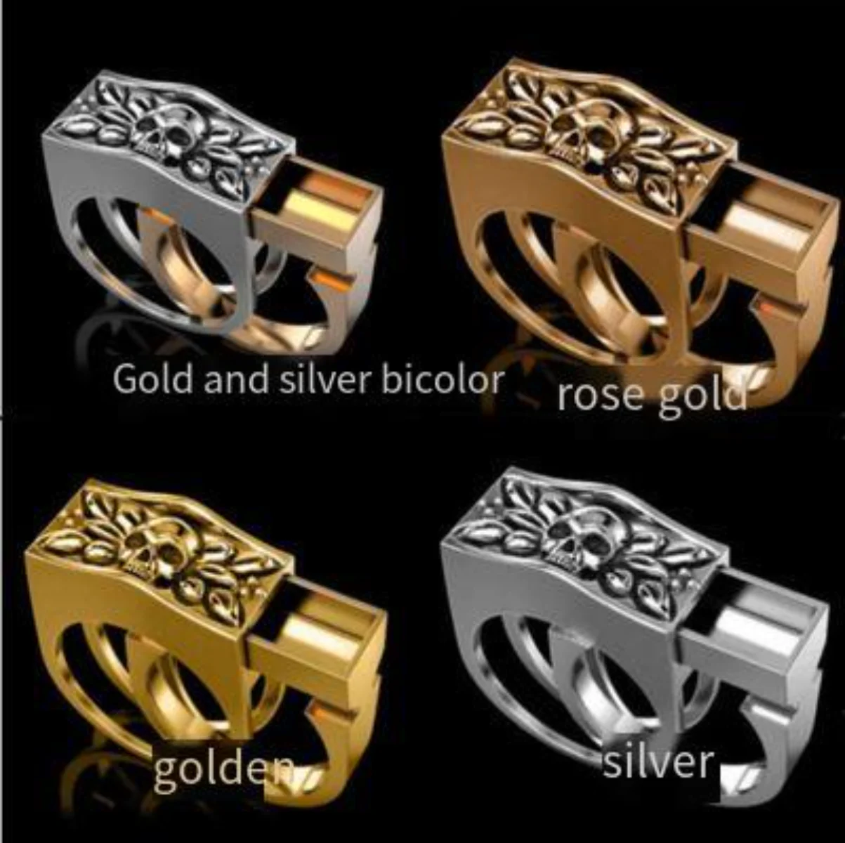 

$1 Free Postage Electroplating Punk Style Skull Suit Ring Personality Ring Global Jewelry Wholesale At Low Price Double Ring Set