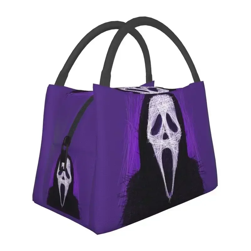 

Изолированные сумки для обеда с изображением крика Ghostface для женщин, портативный термо-охладитель с ужасной пленкой на Хэллоуин, подходит для кемпинга и путешествий