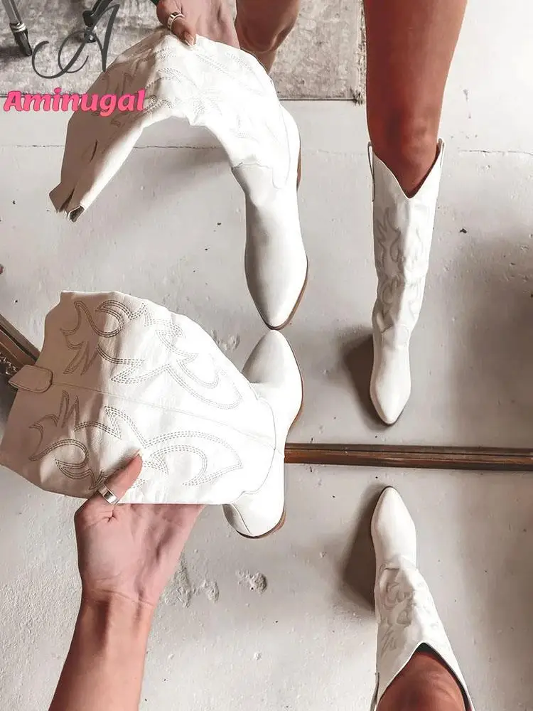 Cowgirl Western Boots 2023 Brand New Great Quality Cowboy Fashion Chunky Heeled Embroidery Cool Women Knee-high Boots Shoes
