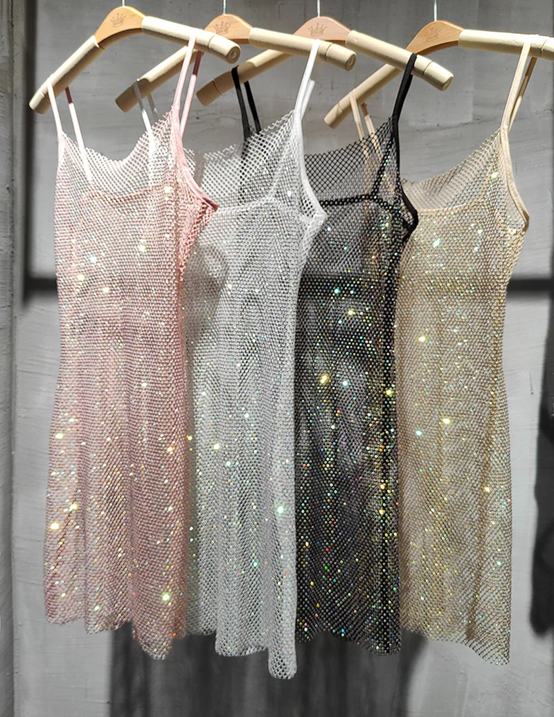 

Bungee пикантное тонкое женское платье, Новинка лета 2022, яркое платье средней длины с кристаллами, модное Трендовое платье-слинг