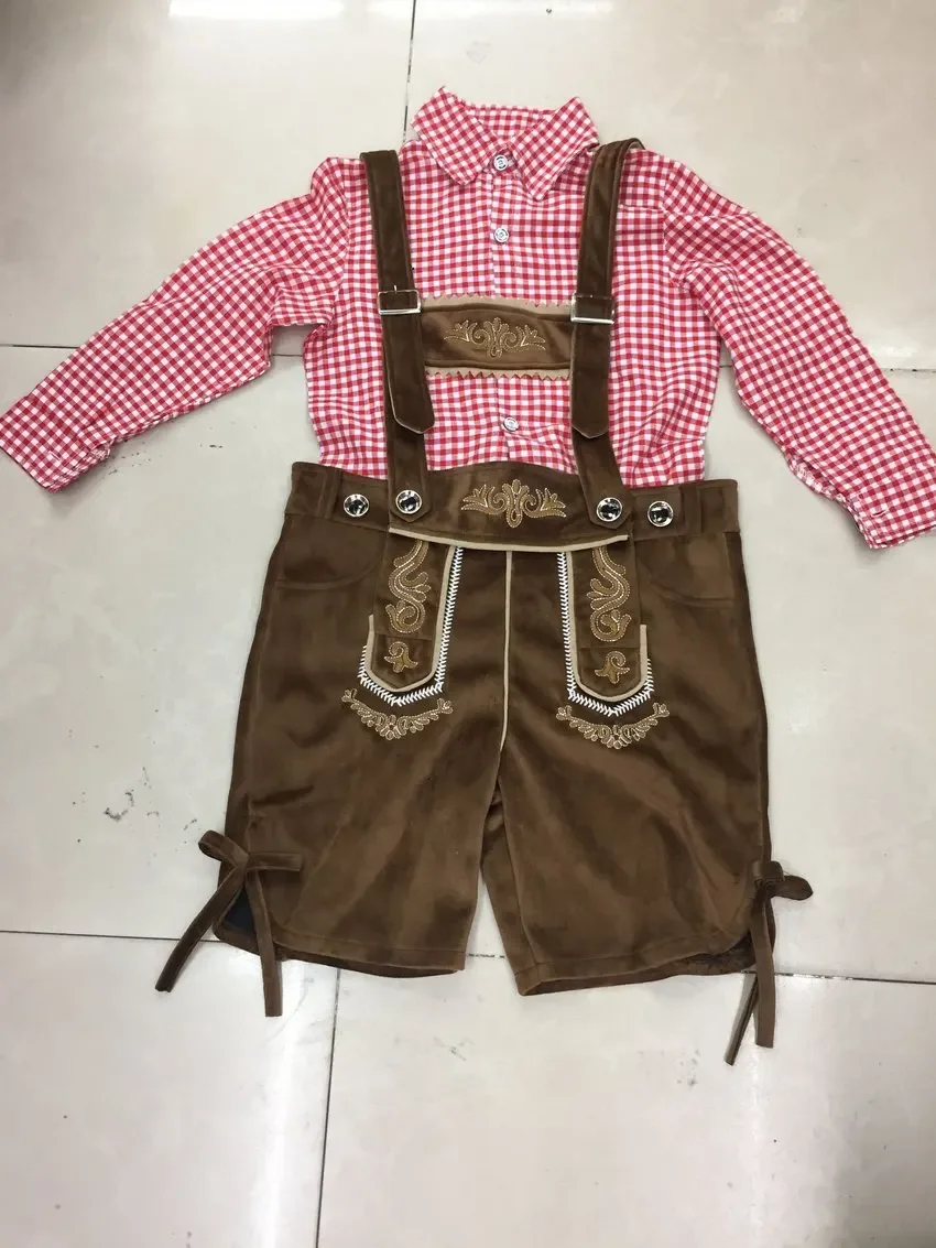 Фото Детский костюм Октоберфеста, клетчатый Lederhosen, баварский немецкий пивной фестиваль, фантазийный праздничный костюм для детей, мальчиков на Хэллоуин №2